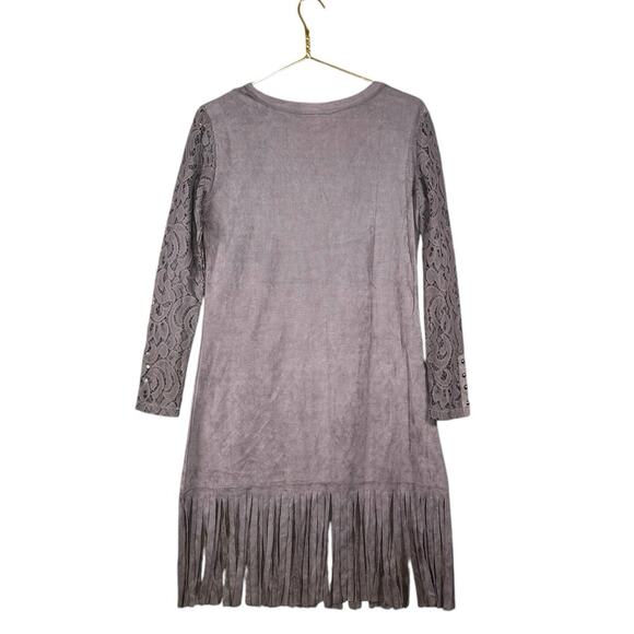 Pretty Angel Gray Linen Cotton Blend Fringe Western Boho Tunic Dress | M/L - Picture 11 of 11